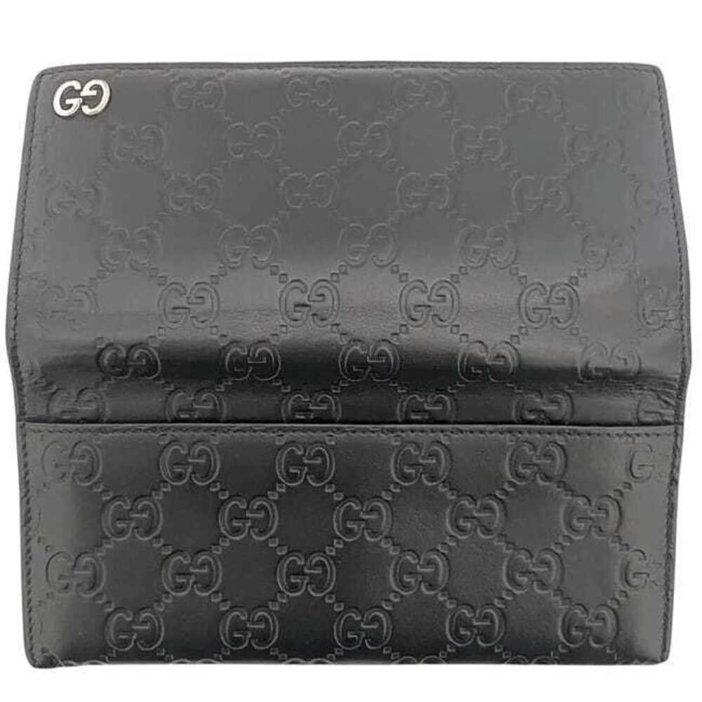 Gucci Bi fold Long Wallet Black Shima Leather GG Interlocking Folding Silver - Picture 6 of 9